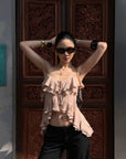 ROVENTE Blush Ruffle Tie Cami Top