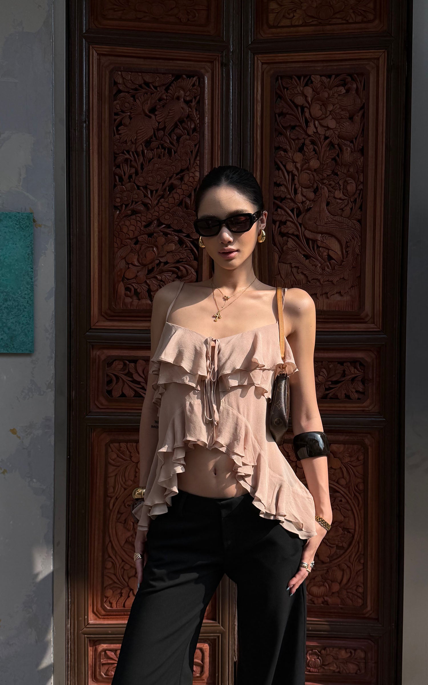 ROVENTE Blush Ruffle Tie Cami Top