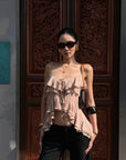 ROVENTE Blush Ruffle Tie Cami Top