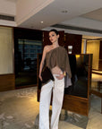 0122stepll Asymmetric Draped One-Shoulder Top