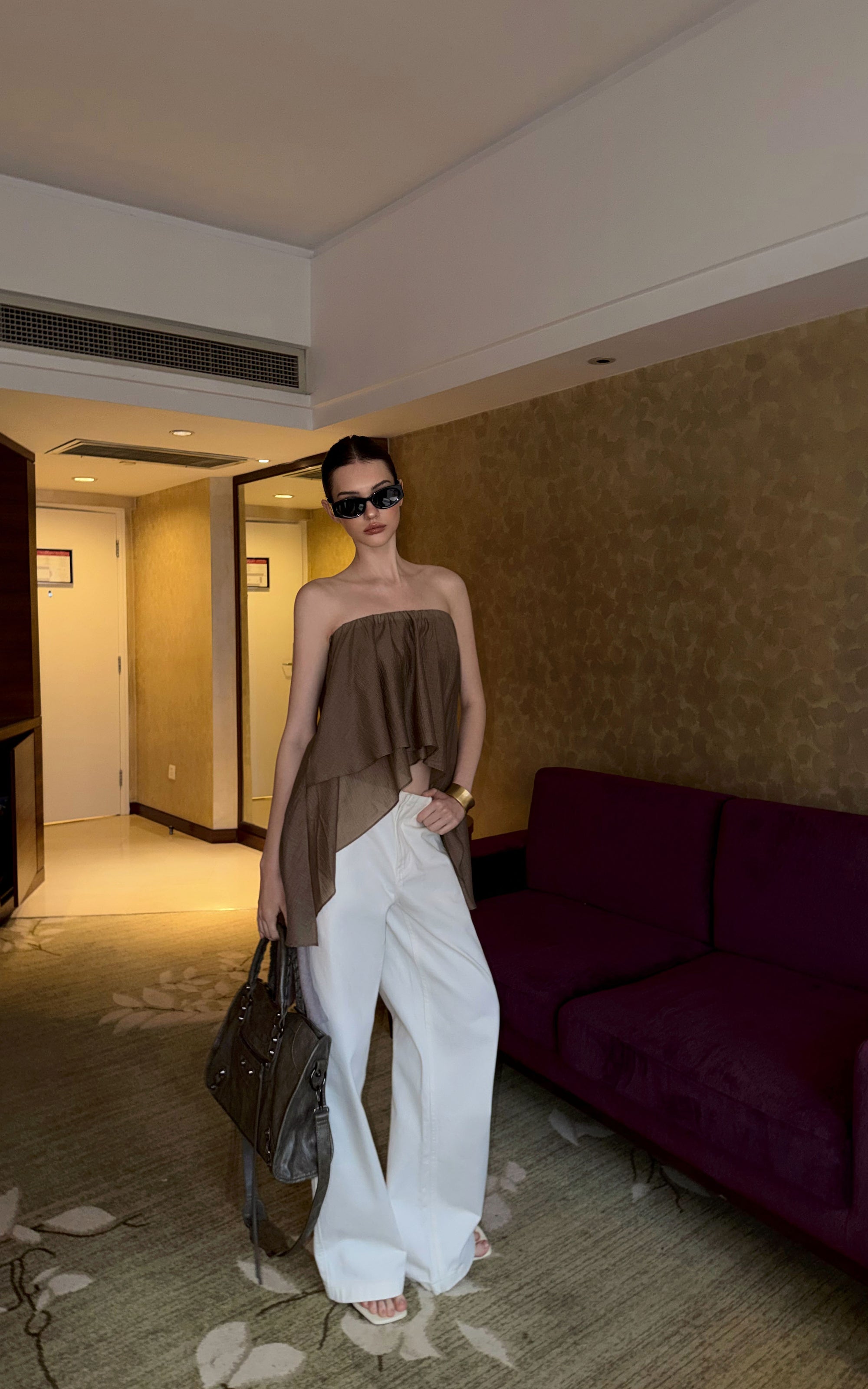 0122stepll Asymmetric Draped One-Shoulder Top