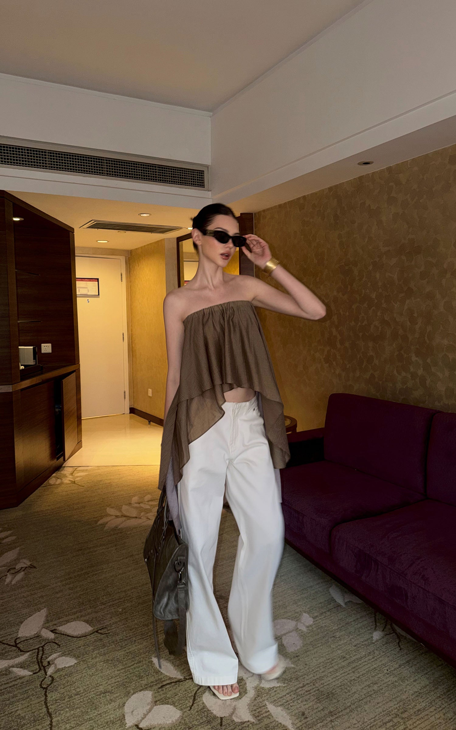 0122stepll Asymmetric Draped One-Shoulder Top