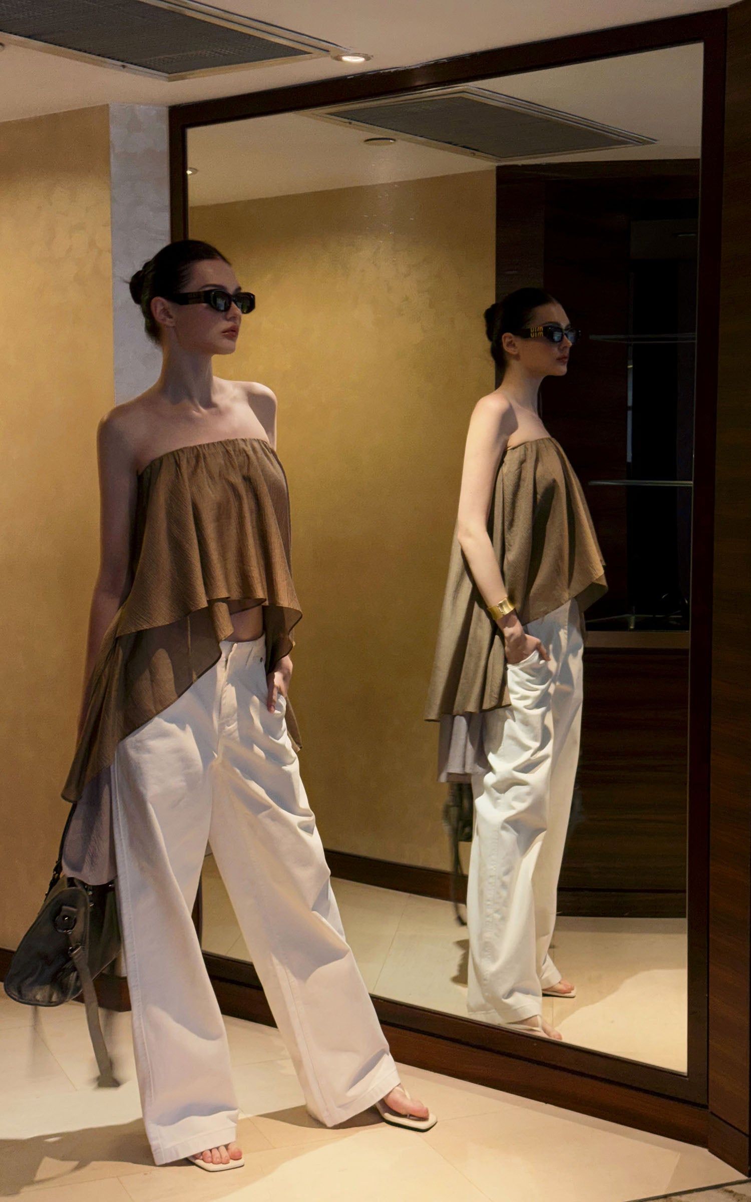 0122stepll Asymmetric Draped One-Shoulder Top