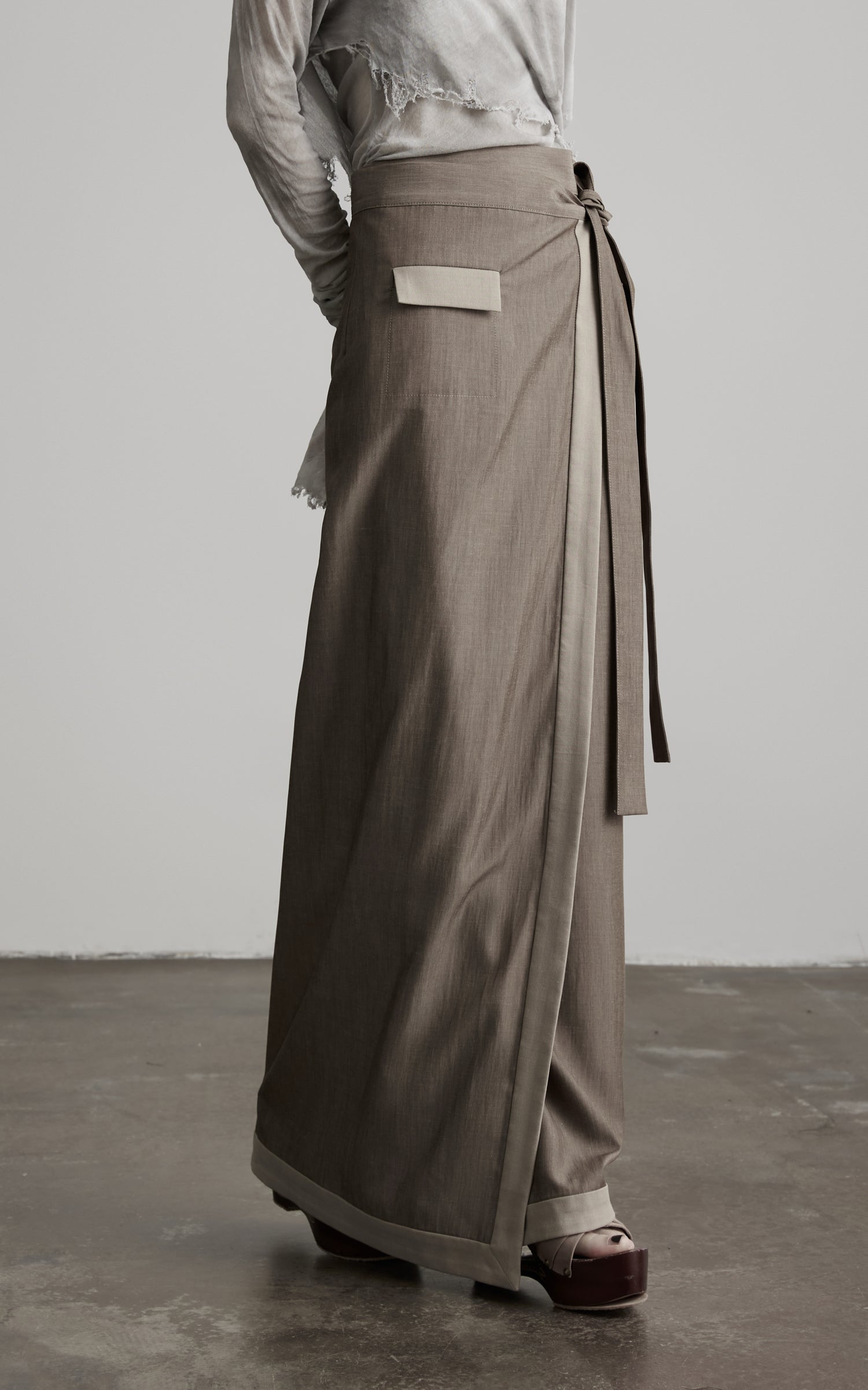 DOINDULGE Wrap Tie-Waist Front Slit Maxi Skirt