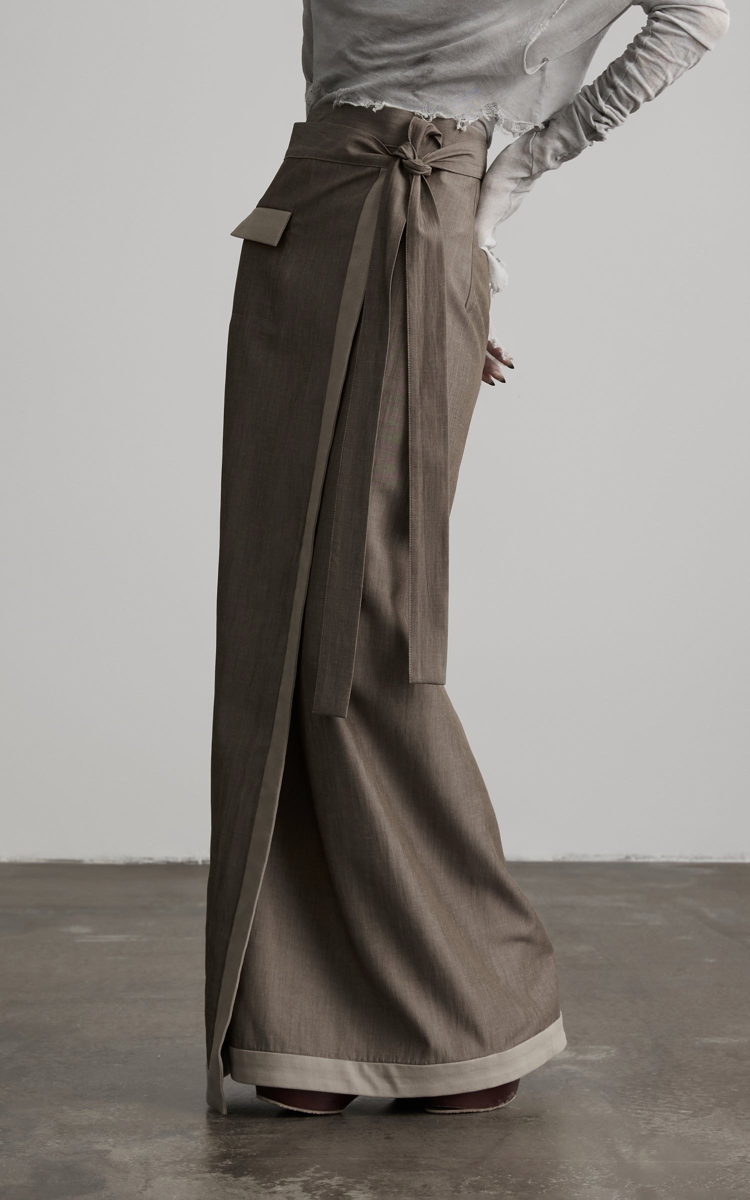 DOINDULGE Wrap Tie-Waist Front Slit Maxi Skirt