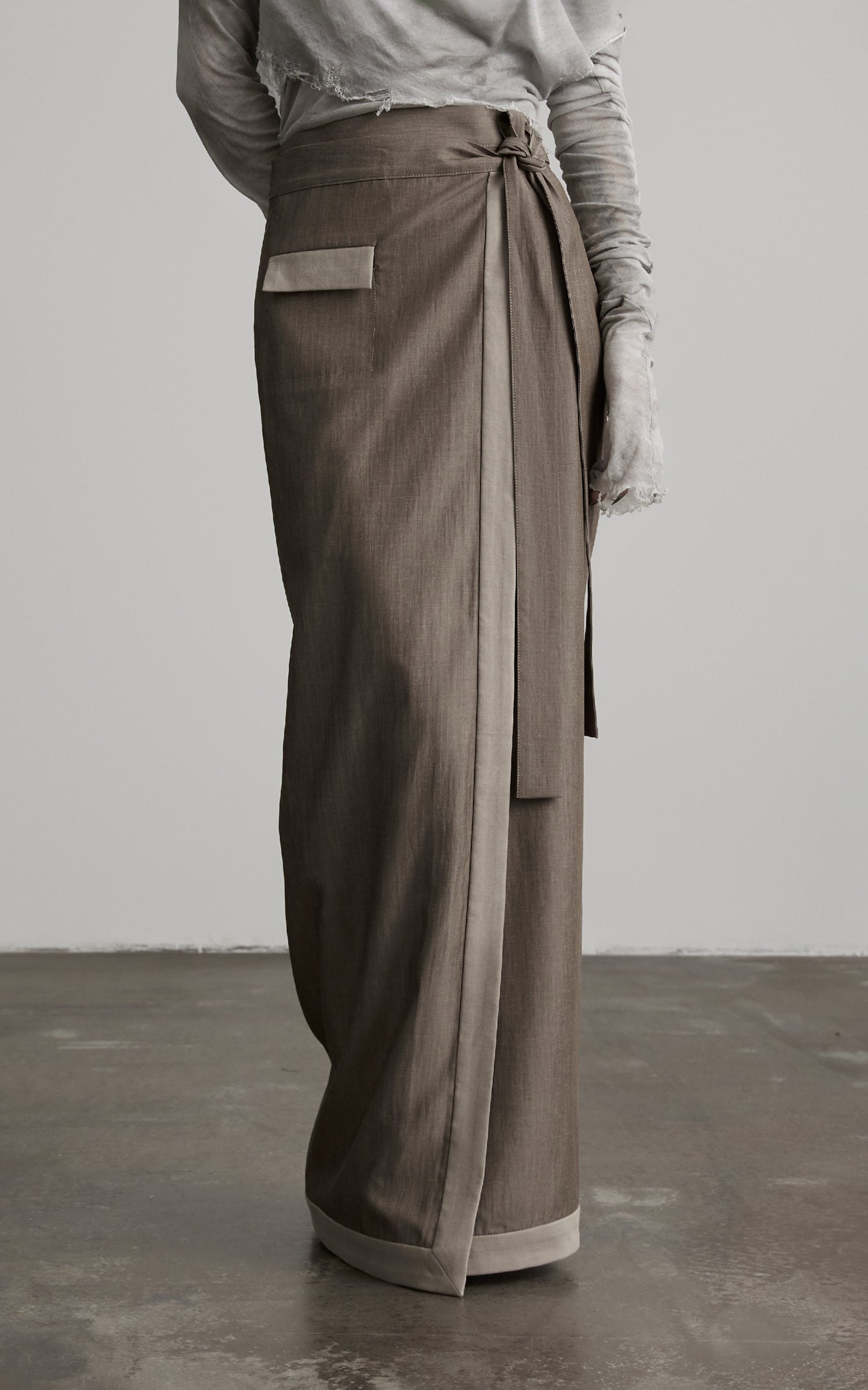 DOINDULGE Wrap Tie-Waist Front Slit Maxi Skirt