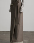 DOINDULGE Wrap Tie-Waist Front Slit Maxi Skirt