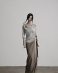 DOINDULGE Two-Piece Off-Shoulder Ruched Long Sleeve Top