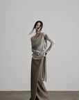 DOINDULGE Two-Piece Off-Shoulder Ruched Long Sleeve Top