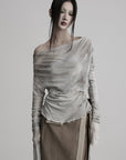 DOINDULGE Two-Piece Off-Shoulder Ruched Long Sleeve Top