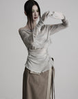 DOINDULGE Two-Piece Off-Shoulder Ruched Long Sleeve Top