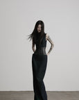 DOINDULGE Mock Neck Vest Corset Maxi Skirt Three-Piece Set