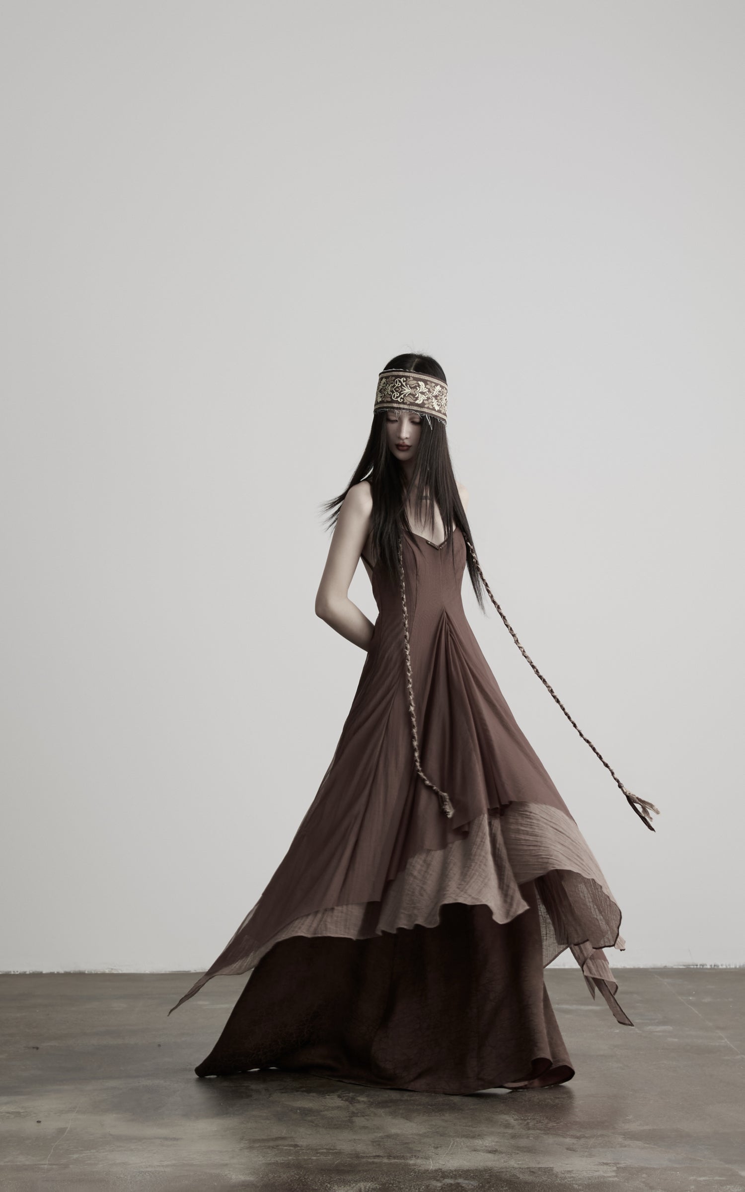 DOINDULGE Braided-Strap Layered Open-Back Maxi Dress