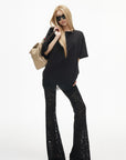 IAMXIAA Sheer Floral Lace Flared Pants with Stretch Lining