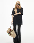 IAMXIAA Rhinestone Logo Lace Hem Oversized T-Shirt