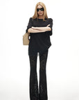IAMXIAA Sheer Floral Lace Flared Pants with Stretch Lining