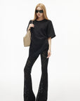 IAMXIAA Sheer Floral Lace Flared Pants with Stretch Lining