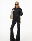 IAMXIAA Rhinestone Logo Lace Hem Oversized T-Shirt