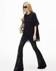 IAMXIAA Sheer Floral Lace Flared Pants with Stretch Lining