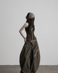 DOINDULGE High Neck Ruched Sleeveless Tank Top
