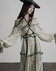 DOINDULGE Off-Shoulder Shirred Ruffle Maxi Dress