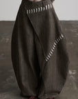 DOINDULGE Asymmetric Overlay Embroidered Wide Leg Pants