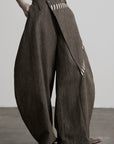 DOINDULGE Asymmetric Overlay Embroidered Wide Leg Pants
