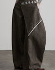 DOINDULGE Asymmetric Overlay Embroidered Wide Leg Pants