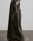 DOINDULGE Asymmetric Overlay Embroidered Wide Leg Pants