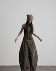 DOINDULGE Asymmetric Overlay Embroidered Wide Leg Pants