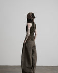 DOINDULGE Asymmetric Overlay Embroidered Wide Leg Pants