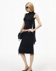 IAMXIAA Sheer Ribbed Knit Cape Sleeve Open Back Cropped Top