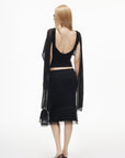 IAMXIAA Layered Tulle Ruffle Hem Low Rise Bodycon Midi Skirt