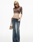 IAMXIAA Buckle Strap Cropped Three-Quarter Sleeve Top