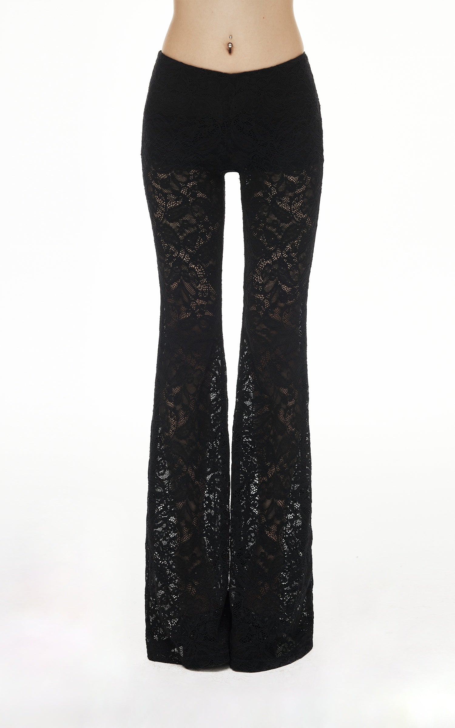 IAMXIAA Sheer Floral Lace Flared Pants with Stretch Lining