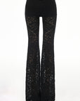 IAMXIAA Sheer Floral Lace Flared Pants with Stretch Lining