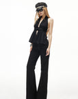 IAMXIAA Low-Rise Dark Wash Flared Denim Jeans with Clean Seam Wide Leg Fit
