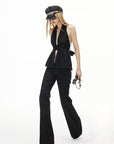 IAMXIAA Low-Rise Dark Wash Flared Denim Jeans with Clean Seam Wide Leg Fit