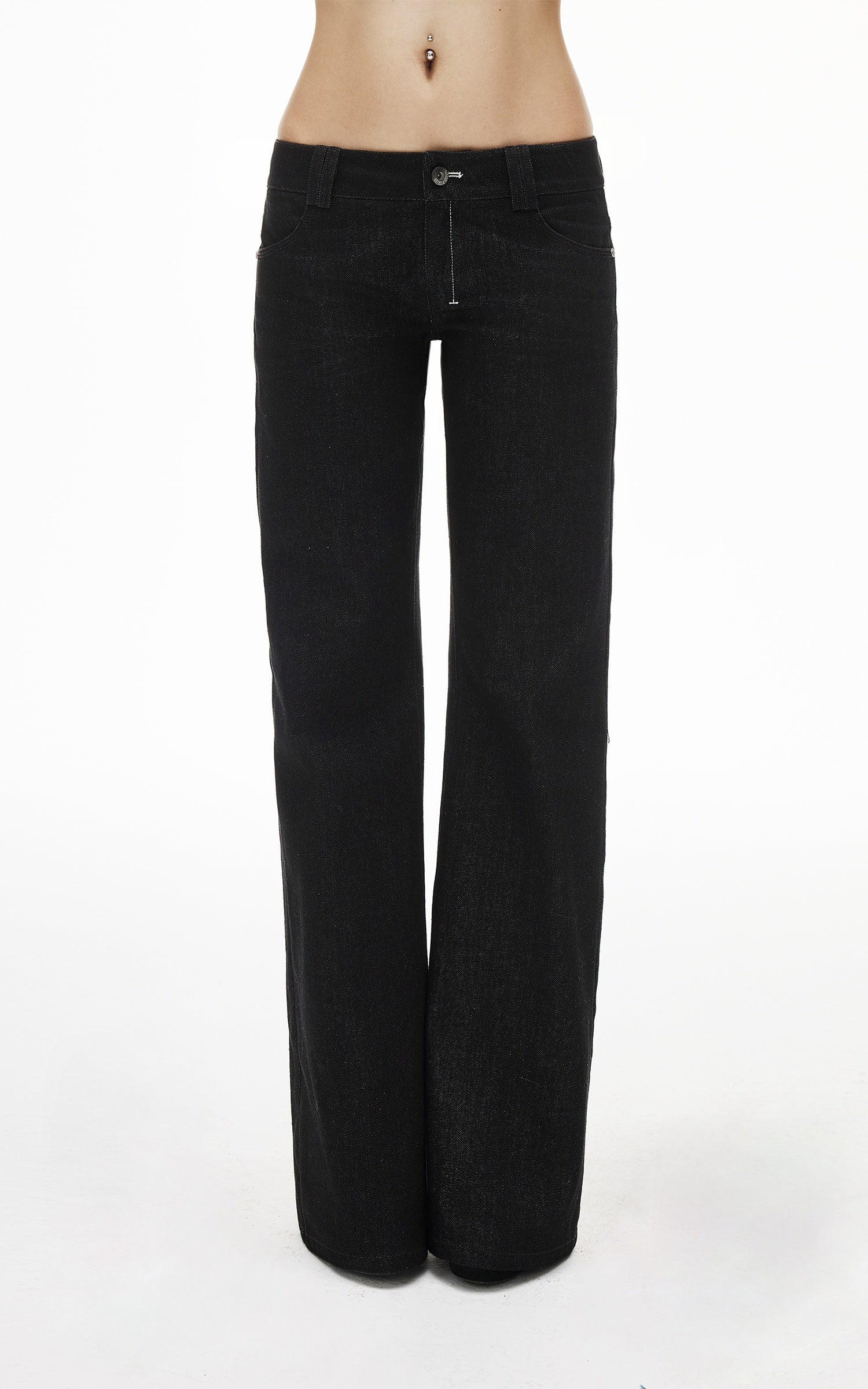 IAMXIAA Low-Rise Dark Wash Flared Denim Jeans with Clean Seam Wide Leg Fit