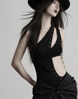 DOINDULGE Asymmetric One-Shoulder Cutout Knit Bodysuit