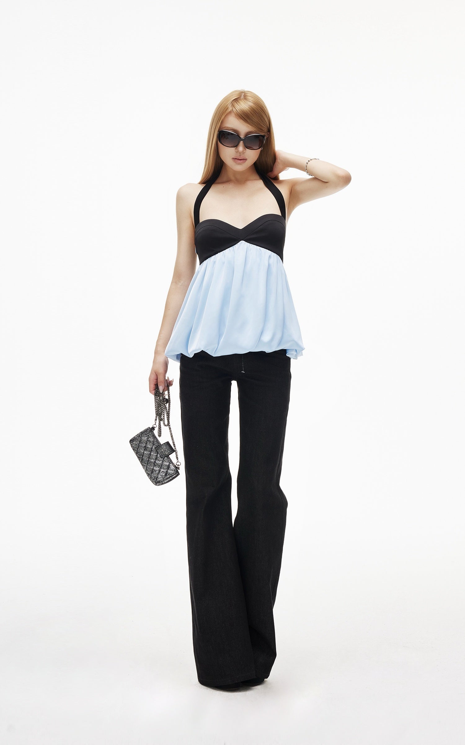 IAMXIAA Contrast Sweetheart Halter Bubble Babydoll Cami Top