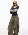 IAMXIAA Layered Waist Button Detail Wide-Leg Barrel Pants