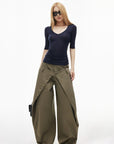 IAMXIAA Classic Wool Stretch V-Neck Slim Fit Half Sleeve Top