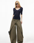 IAMXIAA Layered Waist Button Detail Wide-Leg Barrel Pants