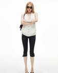 IAMXIAA Deep Halter Open-Back Button Knit Tank Top