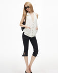 IAMXIAA Deep Halter Open-Back Button Knit Tank Top