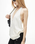 IAMXIAA Deep Halter Open-Back Button Knit Tank Top