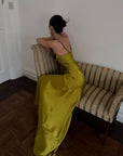 ROVENTE Contrast Bust Satin Flared Maxi Dress