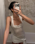 ROVENTE Lace Layered Tank Bra Draped Mini Skirt Set