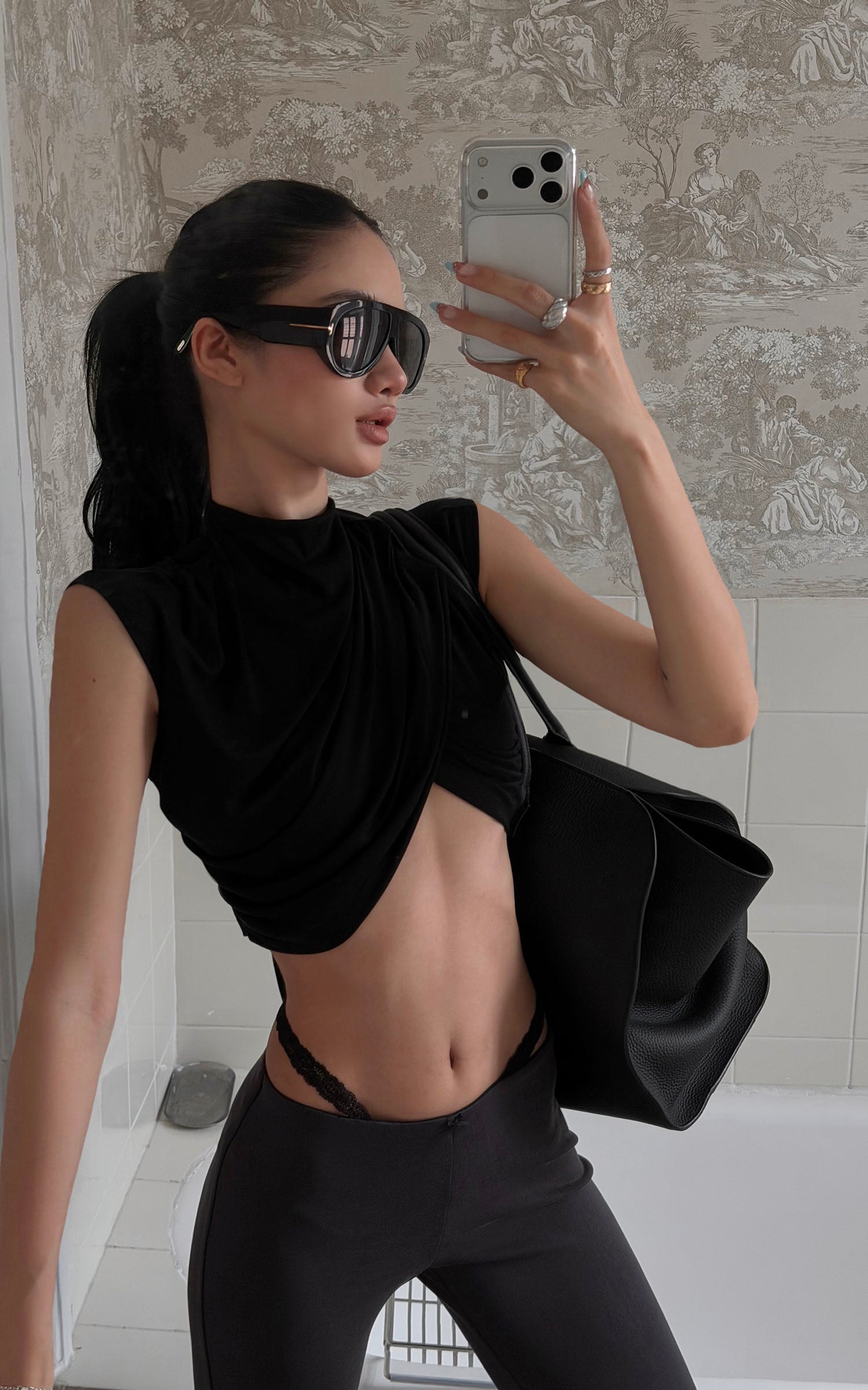 ROVENTE Draped Cross Halter Crop Top